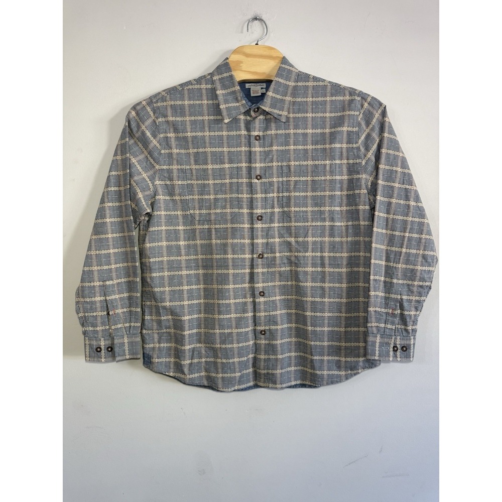 Carbon 2 Cobalt Plaid Flannel Long Sleeve Shirt Button Up Cotton Men's Large